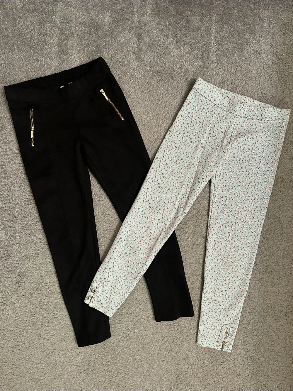 Janie and Jack Black Ponte Leggings & Light Teal Floral Ponte Leggings Set